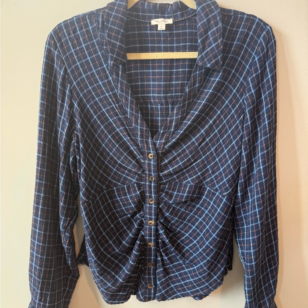 Pilcro Blue Plaid Button-Up Women's Top